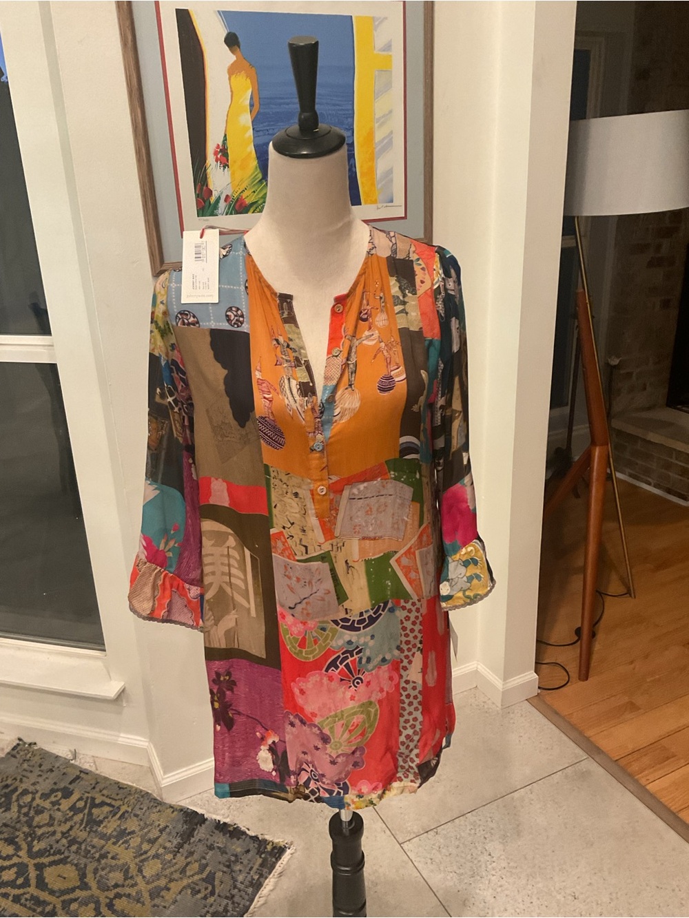 Johnny Was Multi-Color Patchwork Tunic with Orange Center